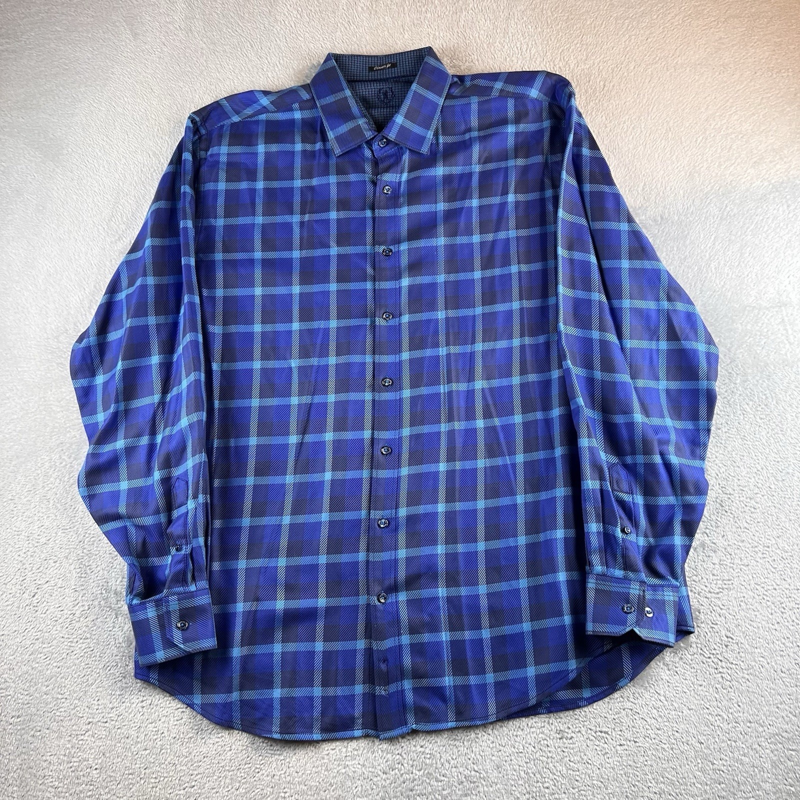 Vtg Bugatchi Uomo Button-Up Shirt Mens Xxl Blue Purple Long Sleeve Preppy Luxe